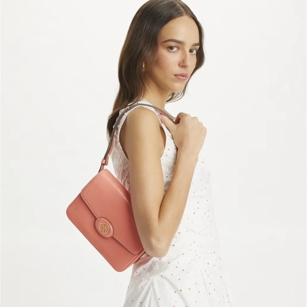 New Tory Burch Robinson Crosshatched Convertible Shoulder Bag